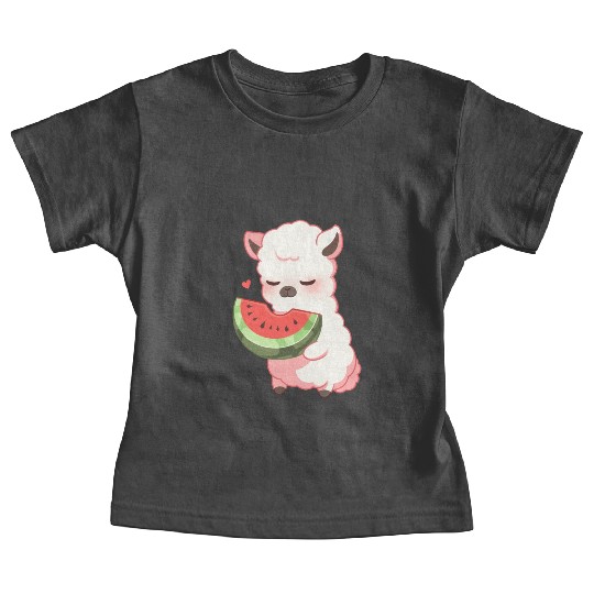 Adorable Kawaii Llama Savoring Sweet Watermelon Baby Tees