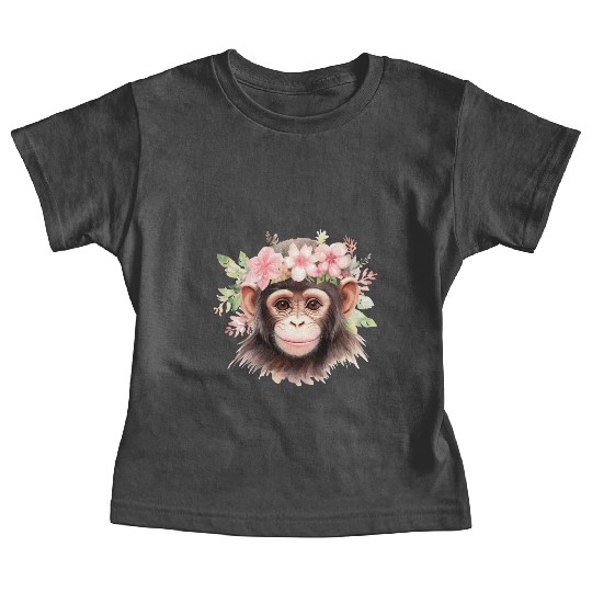 Monkey Chimpanzee Jungle Animal Boho Floral Ape Baby Tees
