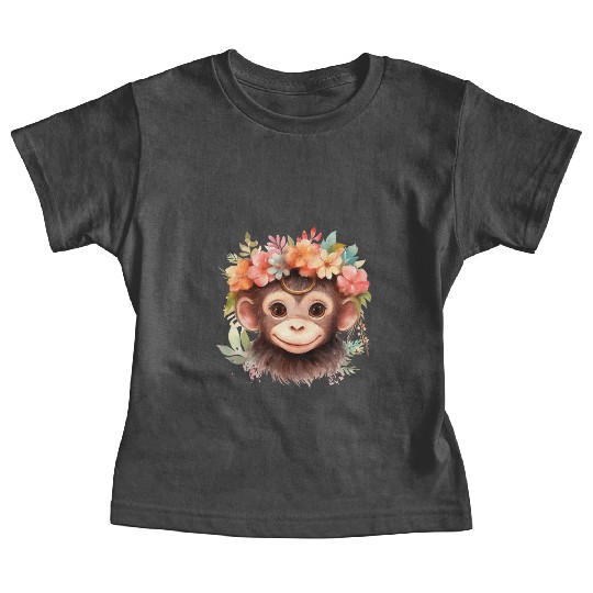 Monkey Chimpanzee Jungle Animal Boho Floral Ape Baby Tees
