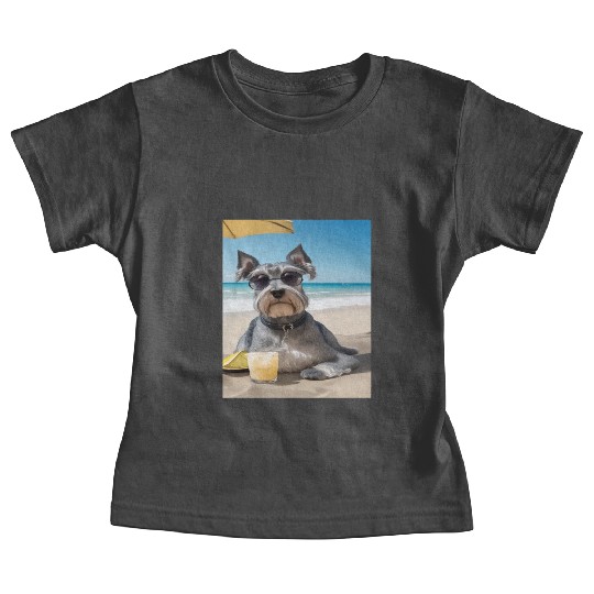 Schnauzer Chilling at Beach with a Drink Baby Tees