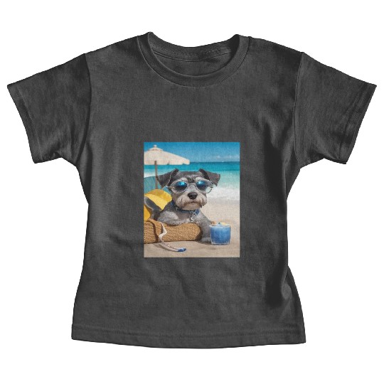 Schnauzer Chilling at the Beach with a Drink Baby Tees