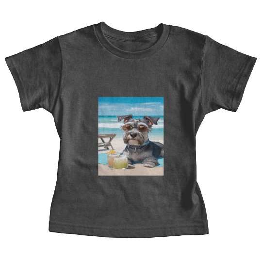 Schnauzer Chilling at the Beach with a Drink Baby Tees