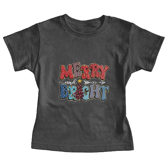 Merry and Bright Chistmas Tree Cute Christmas Baby Tees