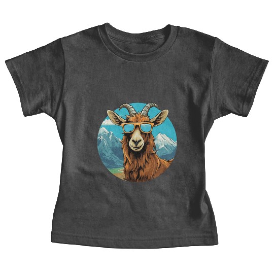 A goat with sunglasses in the mountains Baby Tees