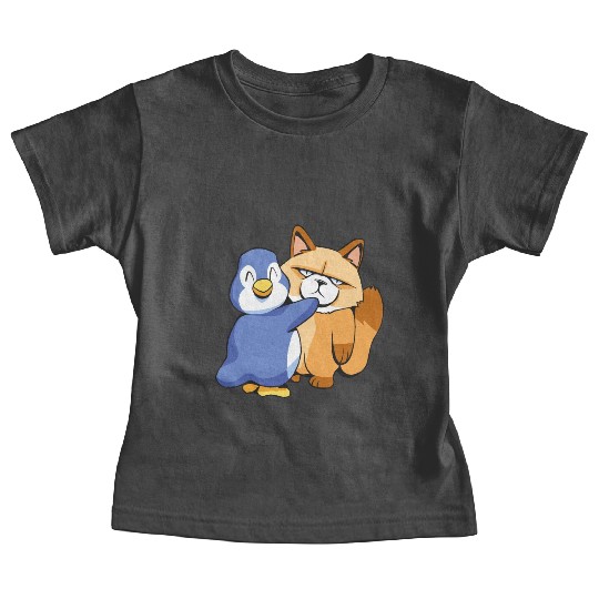 Angry Cat and a Penguin Animals Lover Funny Design Baby Tees