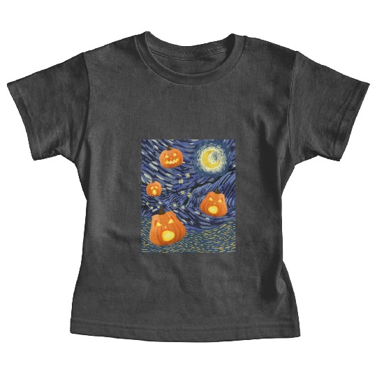 Starry Night with Pumpkins Funny Halloween Art Baby Tees