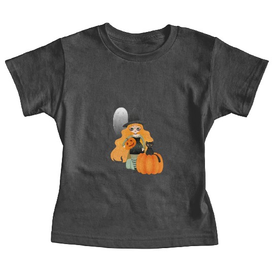 Adorable Halloween Witch with Black Cat, Ghost and Baby Tees