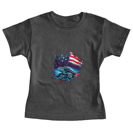 America turtle under Moon with American Flag Baby Tees