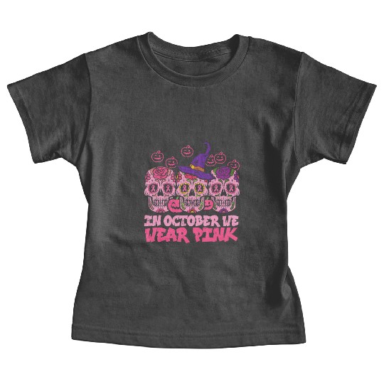 We Wear Pink Sugar Skull Halloween Breast Cancer Baby Tees