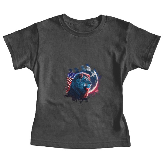 America lion under Moon with American Flag Baby Tees