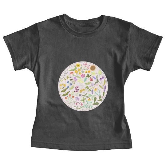 Colorful Wildflower Circle on Pink Baby Tees