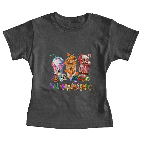 Happy Hallothanksmas Coffee Latte Halloween Baby Tees