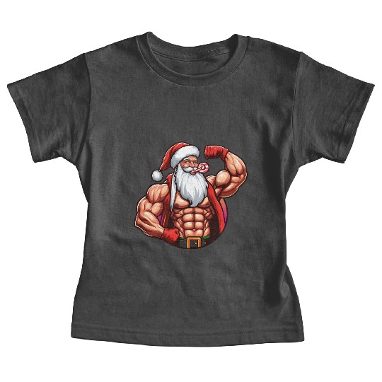 Muscular Santa Fit for the holidays Baby Tees