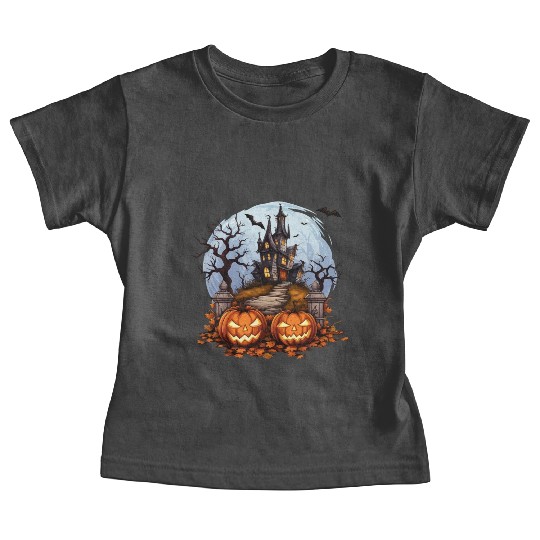 Spooky Haunted House Halloween Pumpkin Bat Baby Tees