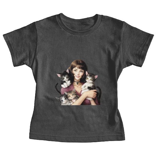 Pretty Cat Lady with Cute Kittens Baby Tees
