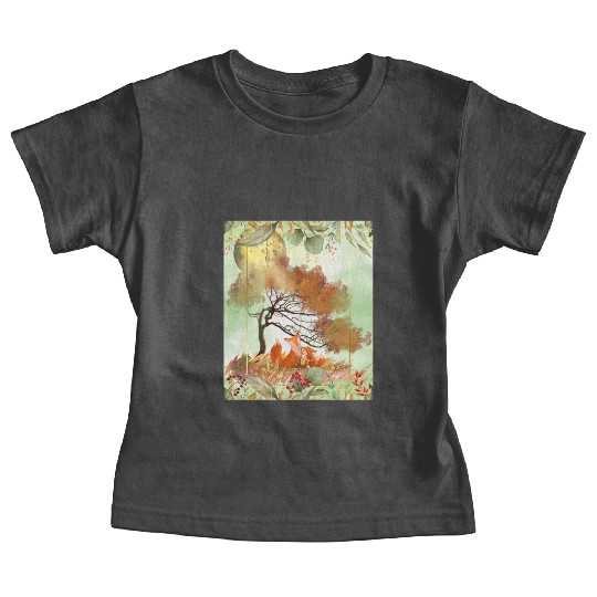 "Autumn Foxes - Tranquil Seasonal Scene" Baby Tees