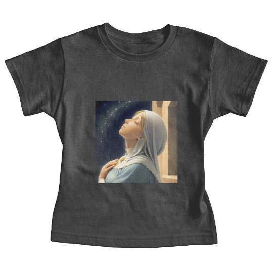 Virgin Mother Mary Praying on a Starry Night Baby Tees