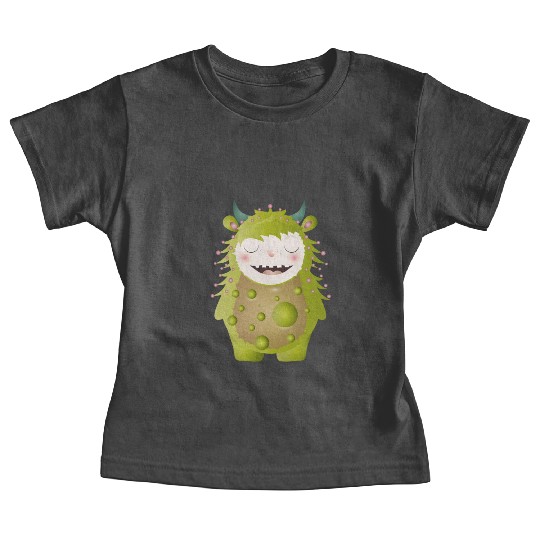 cute green monster with horns Baby Tees
