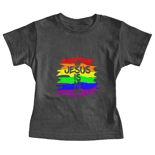 Queer Jesus is King Cross Crown Rainbow Colors Baby Tees