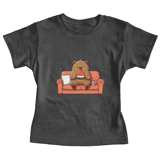 Cosy bear enjoying watermelon Baby Tees