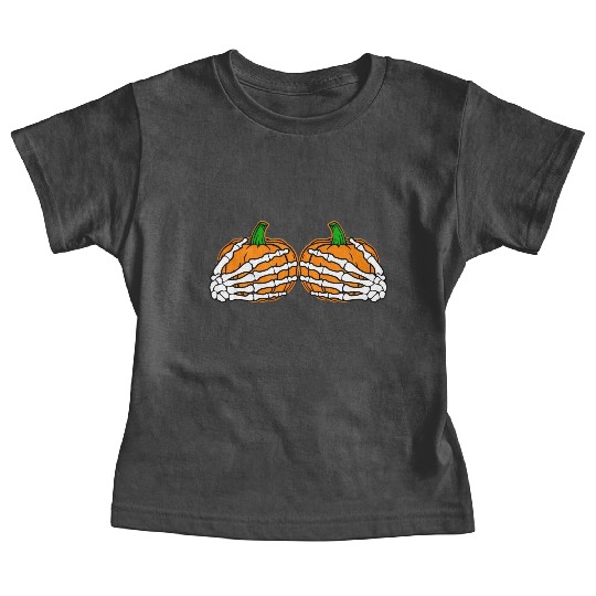 Halloween Skeleton Hands On Chest Pumpkin Boobs Baby Tees