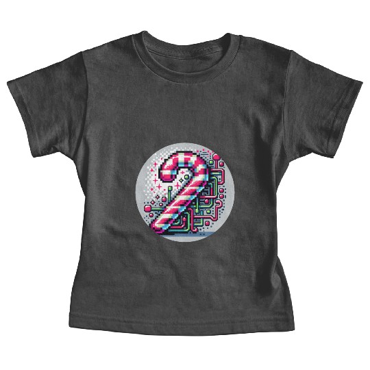 Neon Cyberpunk Candy Cane 8-Bit Pixel Christmas Baby Tees