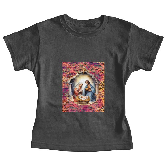 Nativity scene with Mary Joseph Baby Jesus Baby Tees