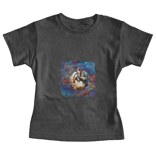 Nativity scene with Mary Joseph Baby Jesus Baby Tees