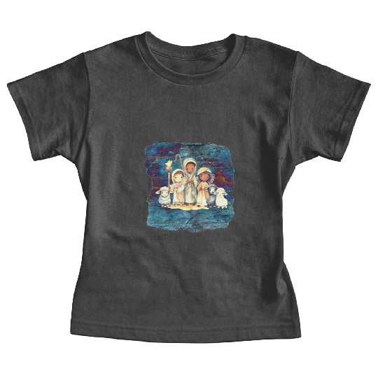 Christmas Nativity Scene Shepherds and Sheep Baby Tees