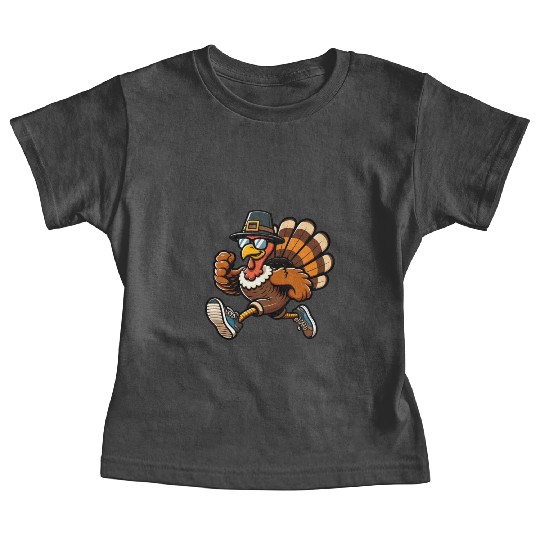 Running Turkey- Turkey Trot Running Thanksgiving Baby Tees
