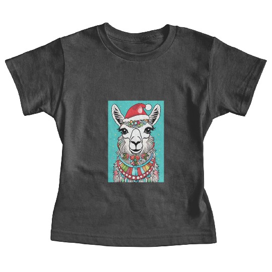 Cute llama with Christmas Hat D83C DF85 Baby Tees