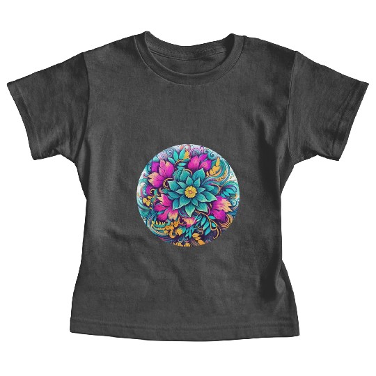 Botanical Neon Floral Circle Design Baby Tees