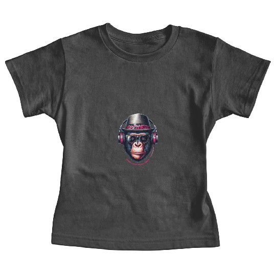Cartoon Monkey With Headphones, Glasses And Hat Baby Tees