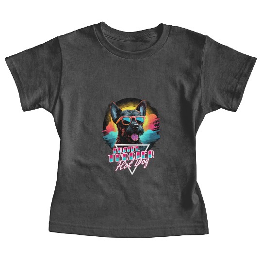 Retro Wave Jack Russel Terrier Hot Dog Baby Tees