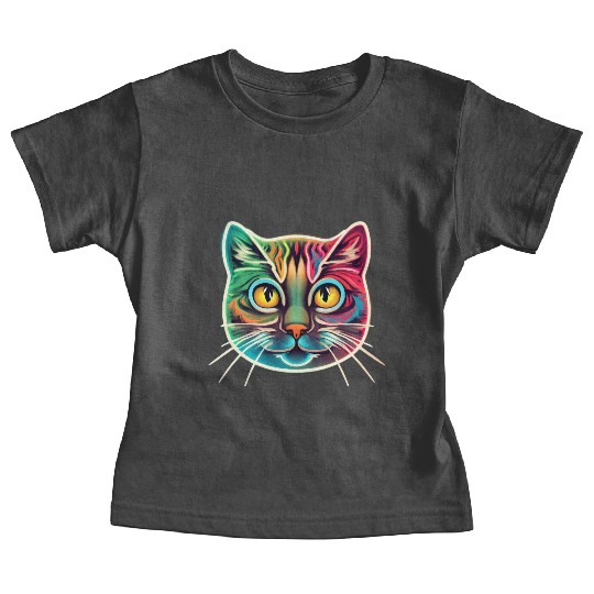 cat face neon design Baby Tees