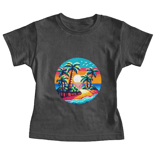 Pixel Palms: Tropical Serenity Baby Tees