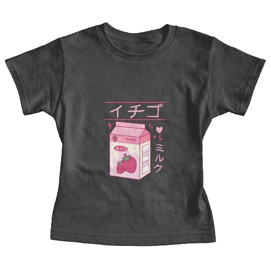 Japanese Strawberry Milk Drink Kawaii Kanji Vaporw Baby Tees