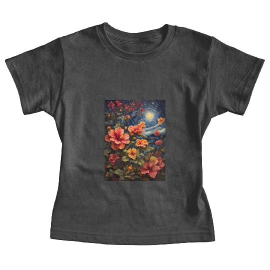 Colorful Hibiscus Under Starry Night Sky Baby Tees