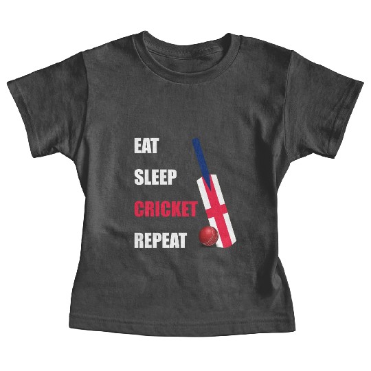 Eat Sleep Cricket Repeat England Flag Cricket Bat Baby Tees