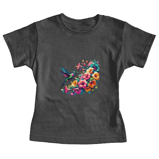 Hummingbird and Hibiscus Blossom Art Baby Tees