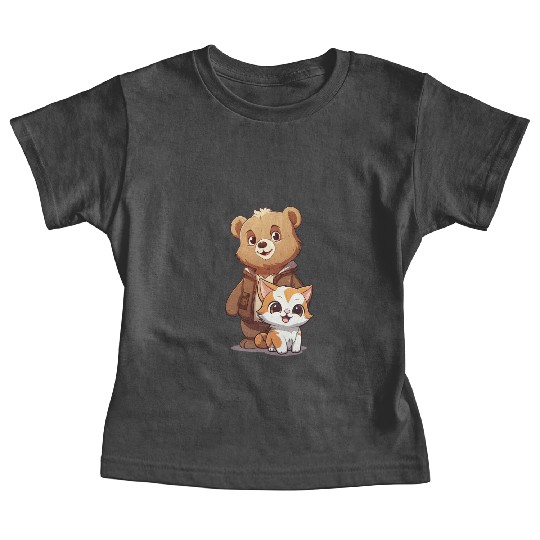 cute kitty cat and teddy bear in cartoon style Baby Tees