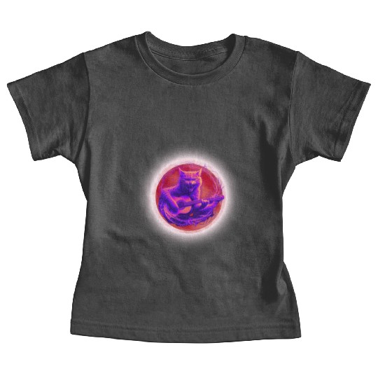 Rock Cat Playing Guitar Baby Tees under the red moon