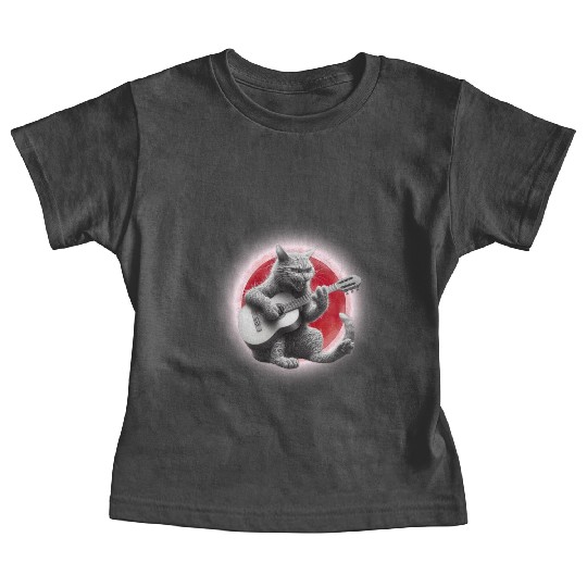 Rock Cat Playing Guitar Baby Tees under the red moon