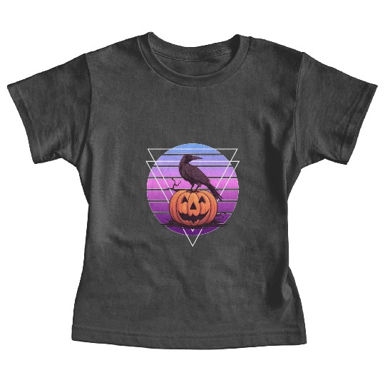 Raven Crow On Pumpkin Vaporwave Halloween Pagan Ae Baby Tees
