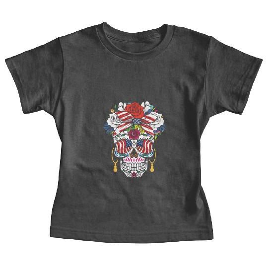 July 4Th Us Flag Dia De Los Muertos 4Th Of July In Baby Tees