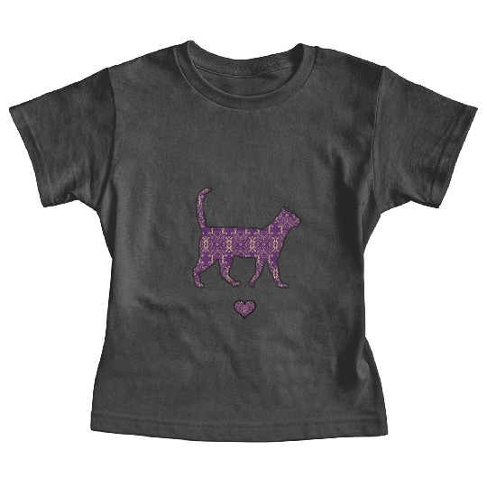Purple Cat Damask Style Love Heart Cute Silhouette Baby Tees