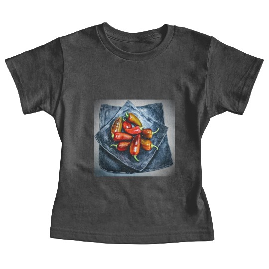 Red Peppers on Square Plates Baby Tees