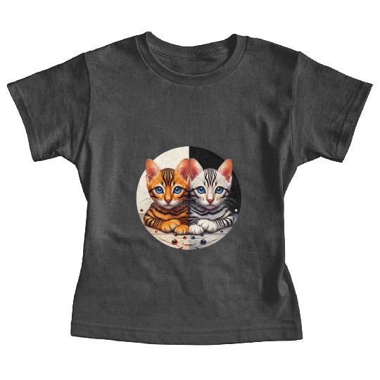 Bengal Kittens Black White Background Baby Tees