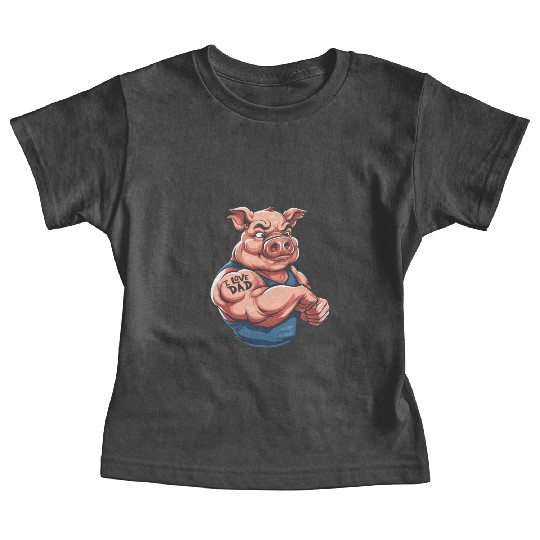 Pig Pork Biceps Tattoo I Love Dad Baby Tees
