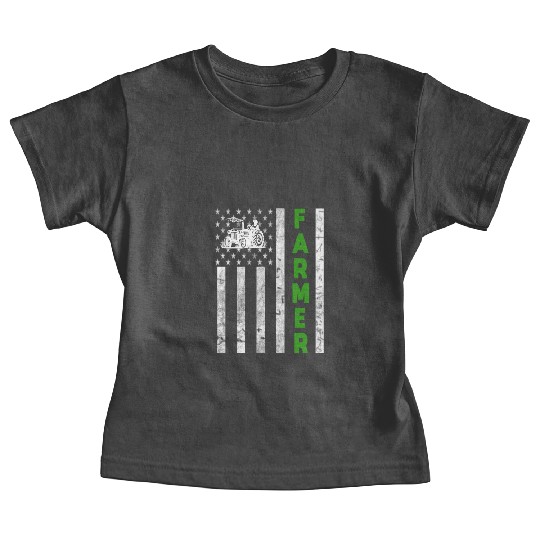Flag with Tractor Patriotic Farmer Farming Baby Tees
